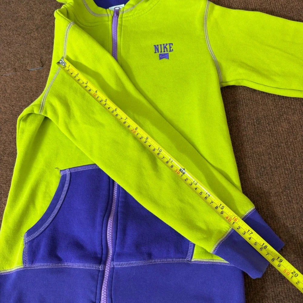 Nike Kids Full Zip Hoodie Lime Green Purple‎ Fleece Sweatshirt Size L 12-13 Yrs